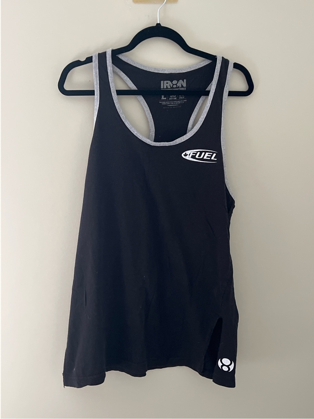 Fuel Supplements Tank Top Black Gray Trim Racerback Gym Fitness Size L